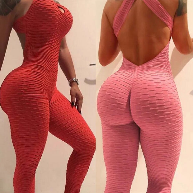 Trendy Backless Fitness Tight Jumpsuit