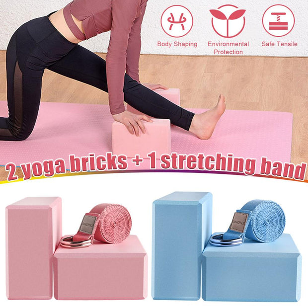 Yoga Bricks & Stretching Belt Set